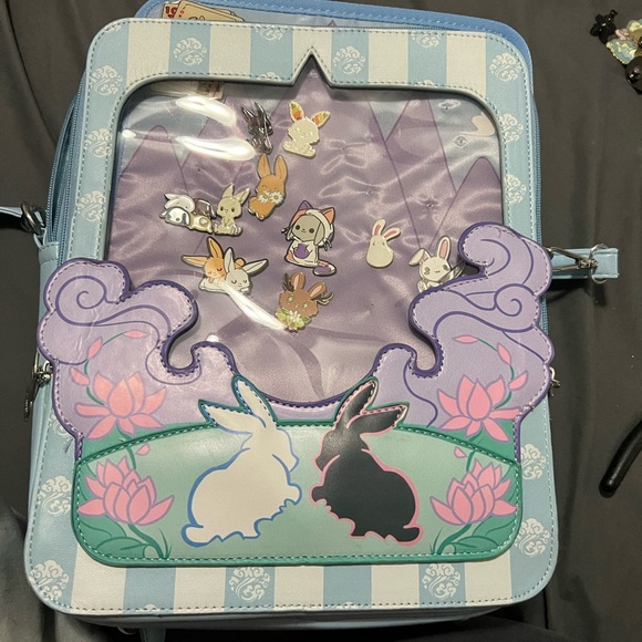 Blue and Cream Striped Women's Ita bag with pins ! - Picture 1 of 10
